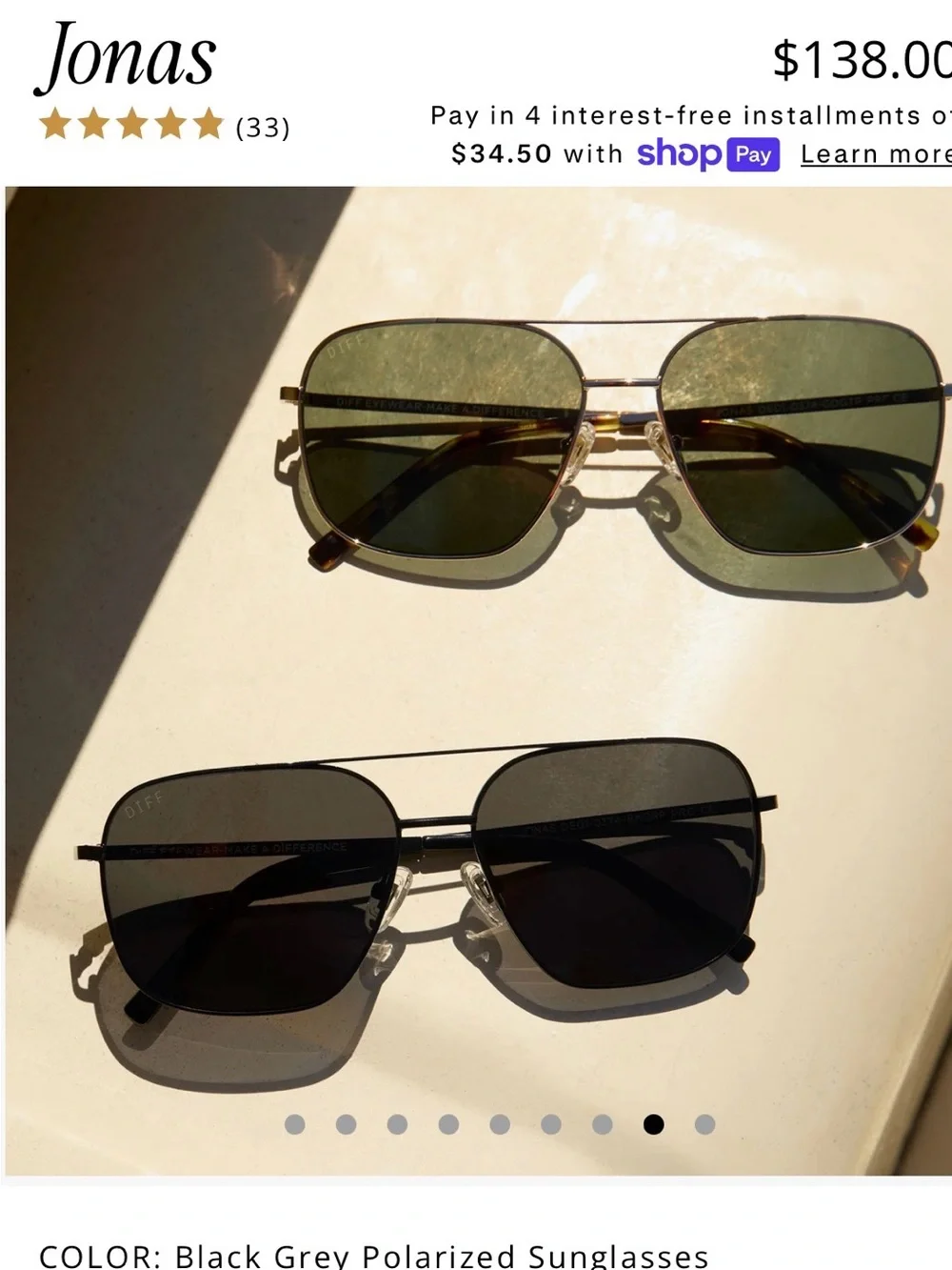 Diff Eyewear Men's Sunglasses in Black and Green Polarized Lenses